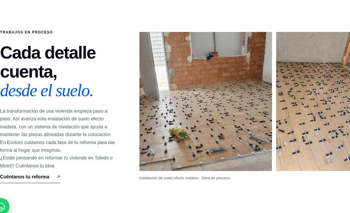 Sección real de trabajos en curso de Ecolom mostrando la instalación de un suelo