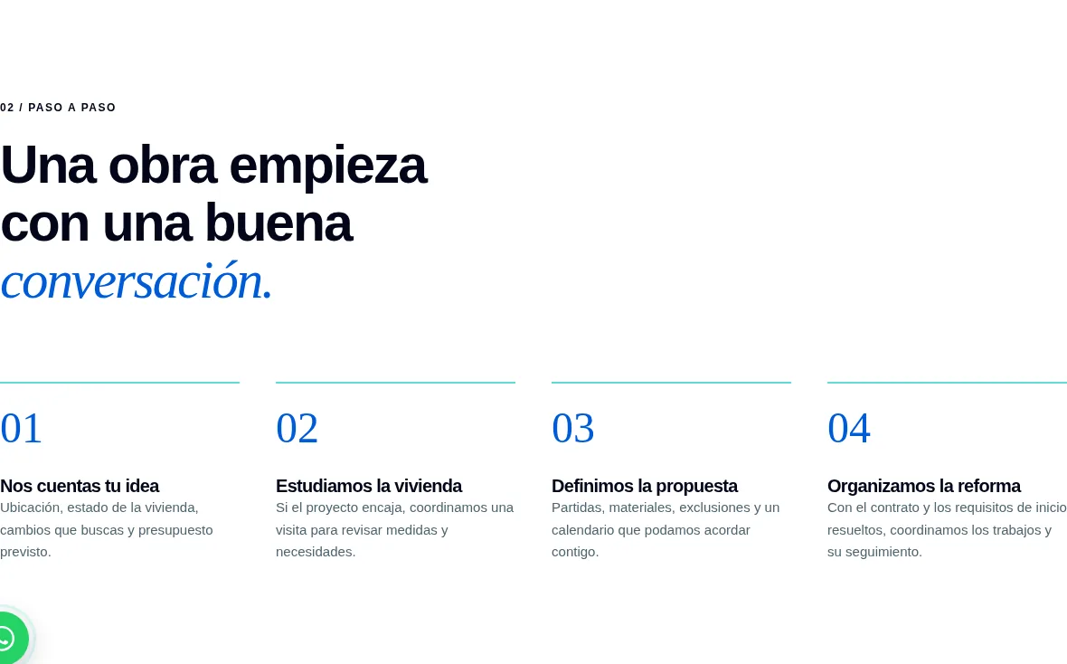 Proceso de trabajo en cuatro pasos mostrado en la web real de Ecolom